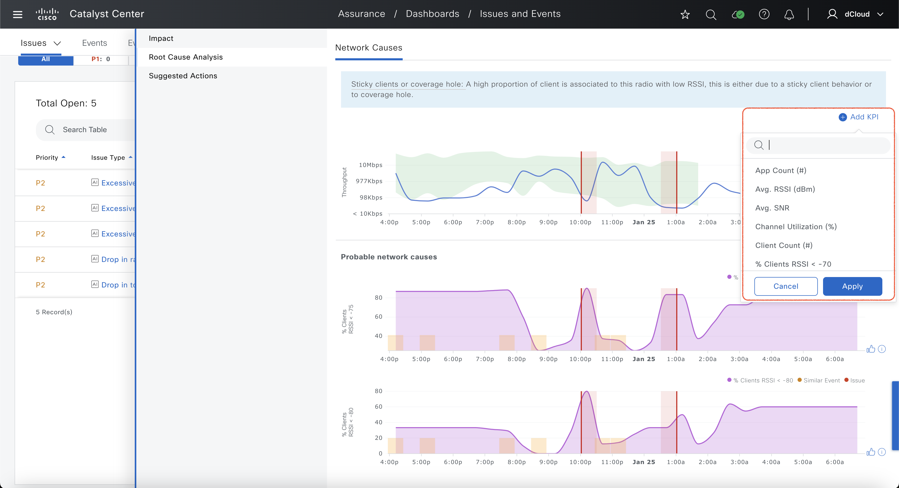 AI-Driven throughput issue - Add KPIs to Root Cause Analysis view