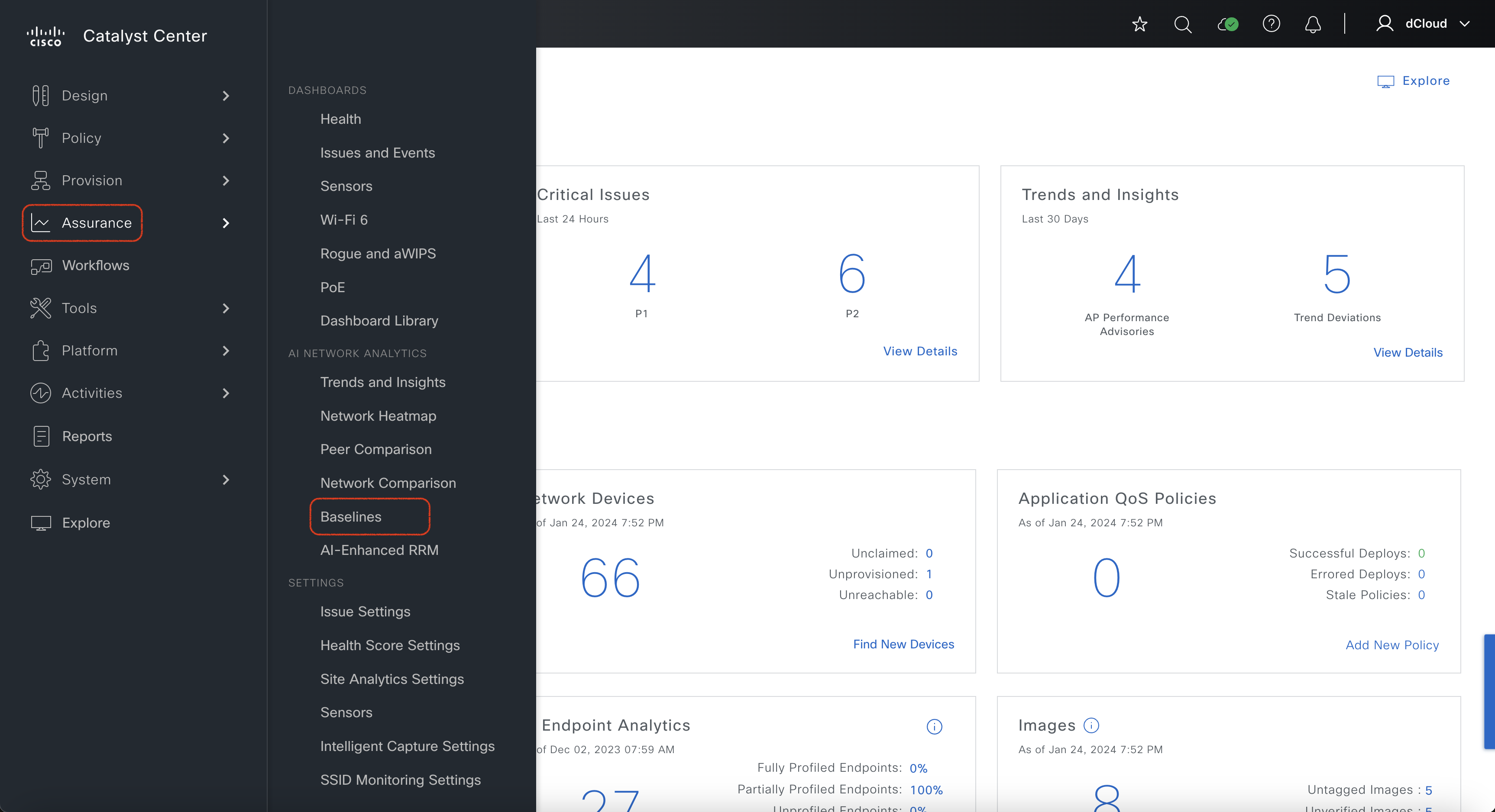 Baseline Dashboard - Menu item