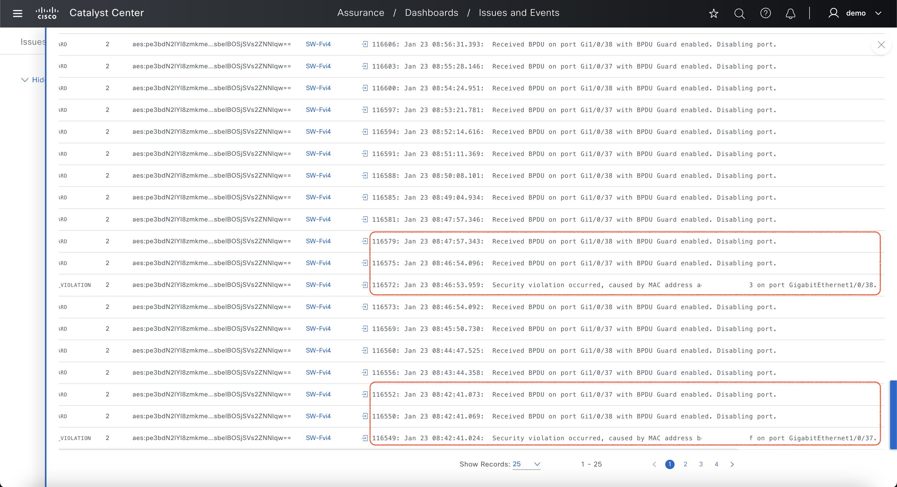 Table view - Analyize events