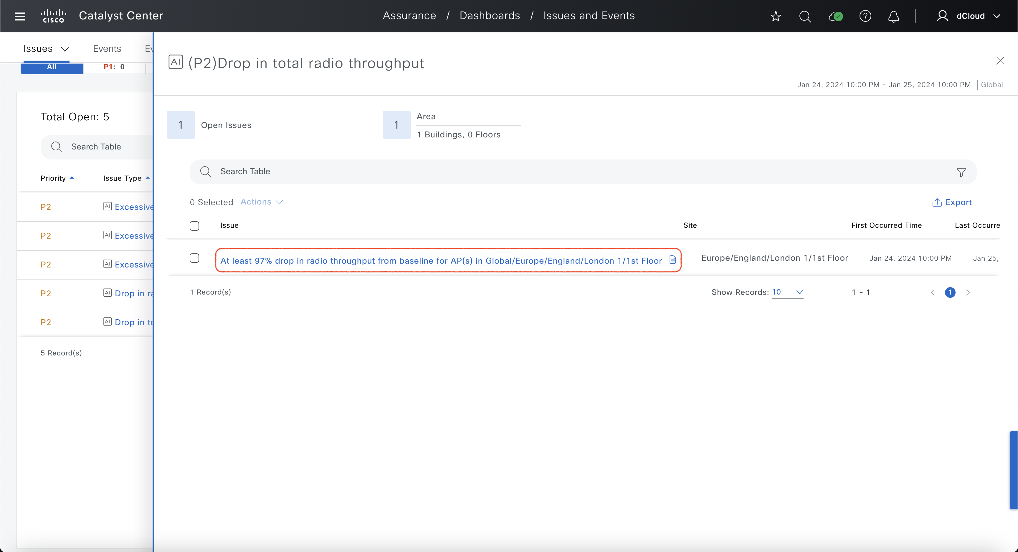 AI-Driven issues - Select Cloud Application Throughput issue