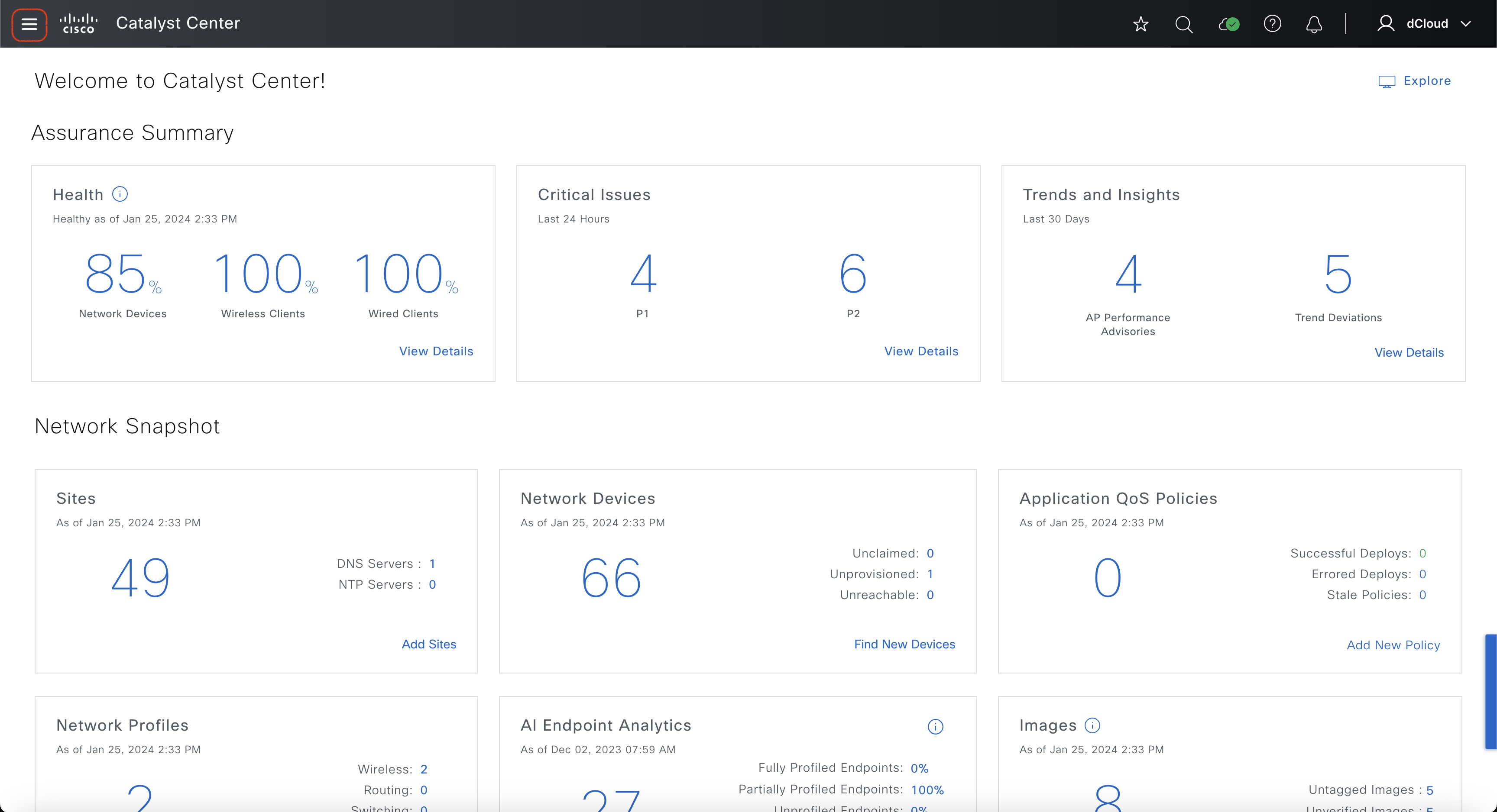 Cisco Catalyst Center Home Page 