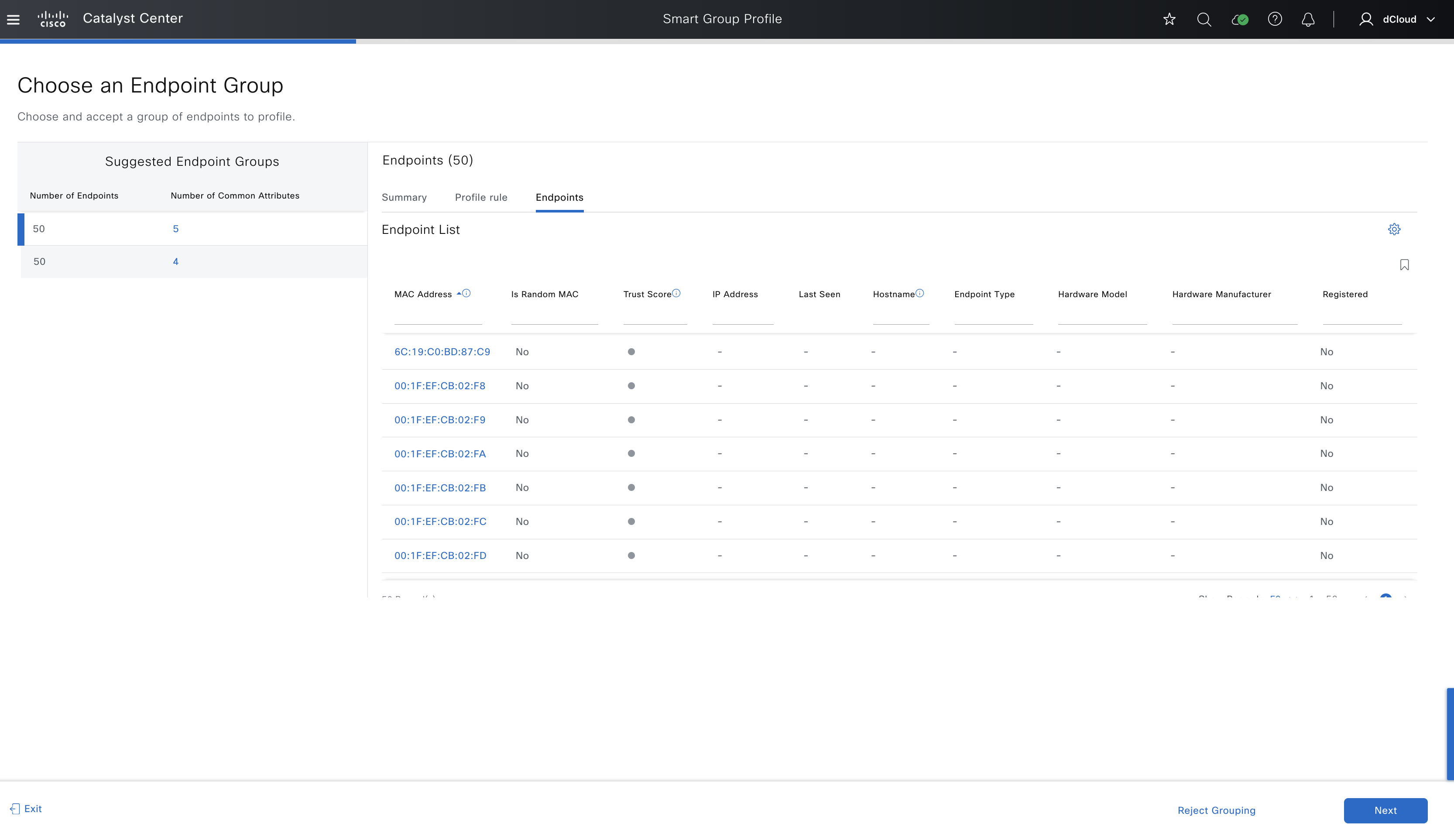 Endpoint list